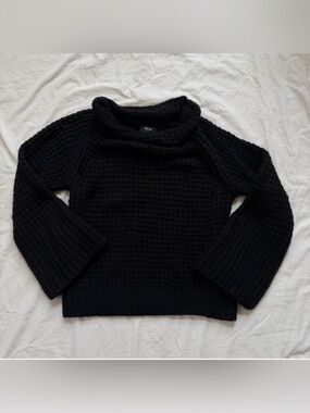 Anthropologie Black Waffle Crochet Cowl Neck Sweater